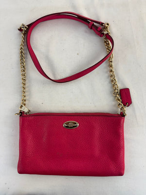 COACH F52709 Quinn Crossbody Bag Cranberry Pink Pebbled Leather Gold Chain