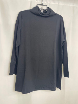 Eileen Fisher Black Cozy Brushed Terry Hug Funnel Neck Tunic Women MP NWT