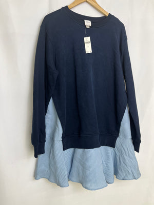 Maeve Anthropologie Navy Mixed Media Crewneck Layered Sweatshirt Women XS NWT