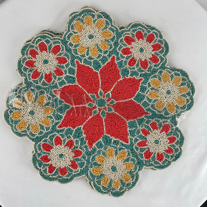 Pier 1 Imports Turquoise/Orange/Coral Beaded Floral Shaped Placemats Set of 4