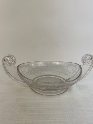 Vintage Elegant Fostoria Glass June Clear Scroll Handled Centerpiece Bowl