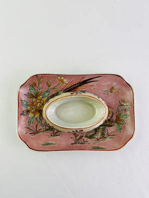 Vintage Macau Dynasty By Heygill Porcelain W/ Enamel Overlay Trinket Box & Dish