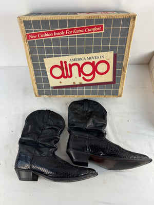Vintage Dingo Men's 13D Black Faux Snakeskin Python Slouch Cowboy Boots Box 7714