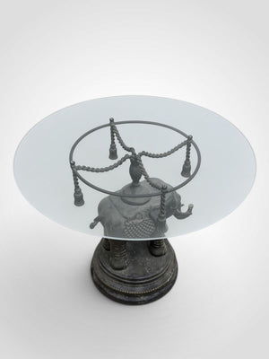 Vintage Erin Lane Style Bronze Elephant Glass Top Accent Side Table 32"