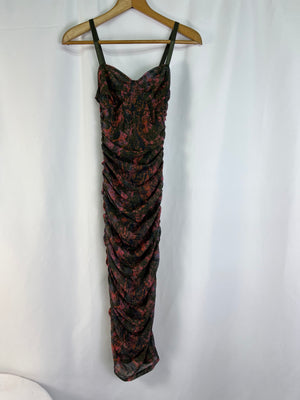 BANANA REPUBLIC Ruched Mesh Corset Midi Dress Floral Women's Size 6 NWT