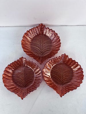 Vintage Red Leaf Shaped Salad Plate Candy Dish Reverse Painted