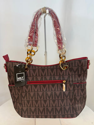 MKF Collection Jeneece Signature Tote Bag NWT Brown Red Monogram Crossbody