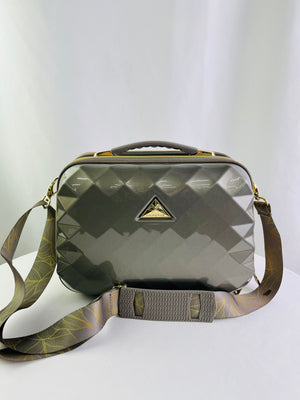 Triforce Hardside Quilted Beauty Case Grey Travel Makeup Train Bag 12"x 8"