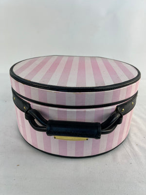 Victoria's Secret Vintage Pink Striped Round Train Case Display Box Large 13.5"