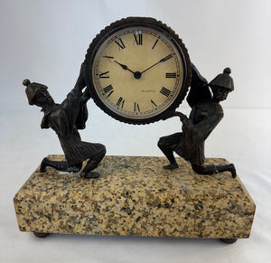VTG Hanhart Germany Bronze & Marble Figural Mantel Clock 11 lbs Art Deco Style