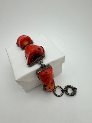 925 Sterling Silver Red Jasper Bracelet 61.9g Free Form Stone 9 in.