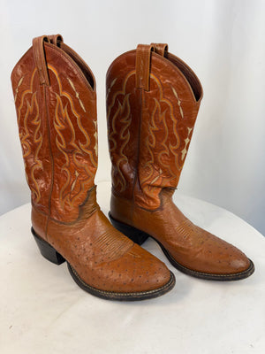 Tony Lama Bonham Smooth Ostrich Brown Western Boot Men's 9.5B CT873