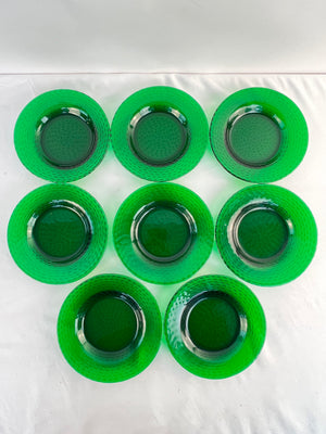 Vintage Emerald Green Glass Salad Plates 7.75" Pebble Textured Lot of 8