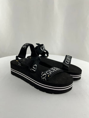 Guess Avin Black Canvas Platform Sport Sandals Women's Size 10