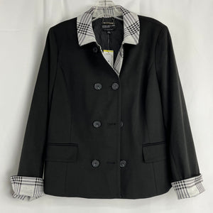 Jones New York Black White Houndstooth Trim Sweatshirt Blazer 14 NWT