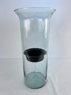 Kalalou Glass Cylindrical Hurricane Candle Holder with Rustic Metal Insert 19"