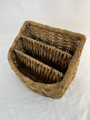 Woven Hyacinth File Organizer 3 Compartment Desktop Mail Basket Boho Office