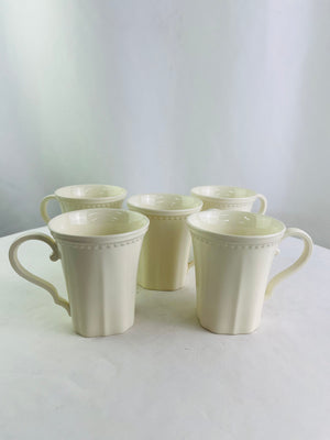 Red Vanilla FN900 Classic White Scalloped Ironstone Coffee Mugs Set of 5