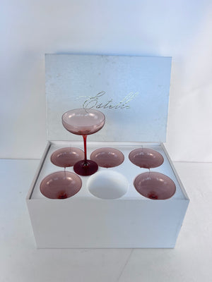 6 Set Estelle Signed Stemmed Champagne Coupe Glasses Blush Pink & Red Open Box