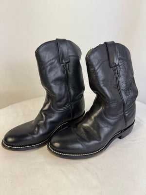Justin Junior 3702Y Black Leather Roper Cowboy Boots Kids Youth Size 2 D Western