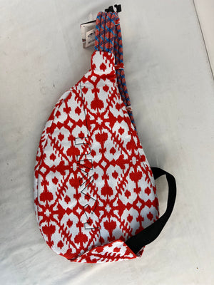 KAVU Rope Bag Hot Blot Canvas Crossbody Sling Backpack Red White Ikat Pattern