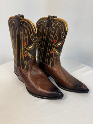 Vintage 1970 Acme Kids Cowboy Boots Brown Leather Western Youth Size 4 D 04482