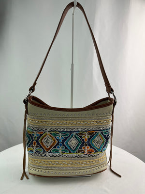 Montana West Aztec Embroidered Beaded Multicolor Beige Handbag