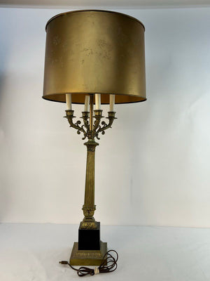 Hollywood Regency Sears Black Pedestal Brass Column Candelabra Table Lamp