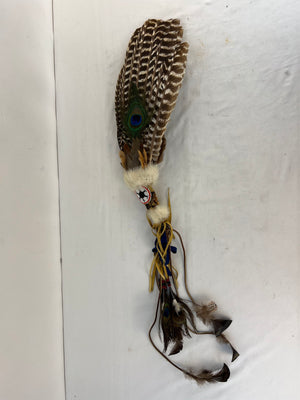 Native American Style Beaded Feather Smudge Fan Wall Hanging Peacock Turkey