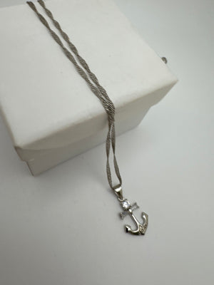 925 Sterling Silver Necklace 2.8g Anchor Pendant 18 in.
