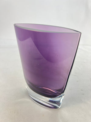 Blown Art Glass Heavy Clear Bottom Amethyst Purple Vase 8.25"