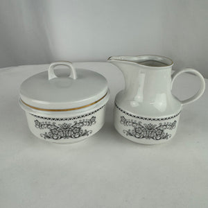 Vintage Henneberg Porzellan 1777 Cream & Sugar Set Black White Floral