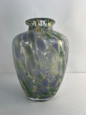 Art Glass Handblown Multi-Color Pastel Splatter Confetti Pattern Vase 10.5" Tall