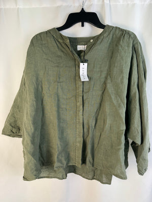 Velvet By Graham & Spencer Linen Shirt - Women's Large Olive Green Button Down