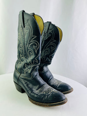 Hondo Boots Navy Blue Embroidered Leather Cowboy Western Boots Men 9.5C Narrow