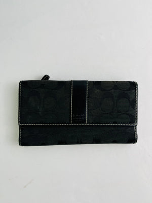 Coach Signature Stripe Trifold Wallet in Black Vintage