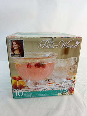 The Pioneer Woman Adeline 10 Piece Glass Punch Bowl & Cup Set