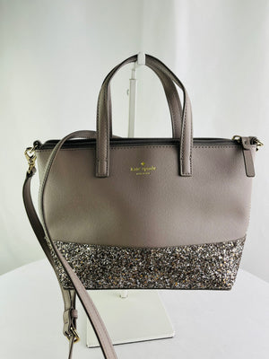 Kate Spade New York Greta Court Ina Small Satchel Glitter Trimmed Cityscape Gray