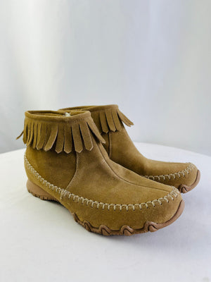 Skechers Bikers Indian Summer Ankle Boots in Sand Suede Women's Size 9 | 49286