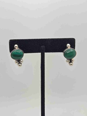 Mexico 925 Sterling Silver Malachite Jewelry Set Oval Pendant Earrings 22mm