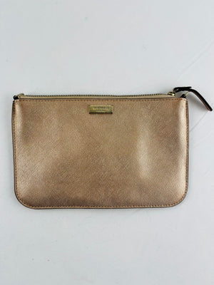 Kate Spade New York Rose Gold Saffiano Leather Zip Top Pouch 8"x5"