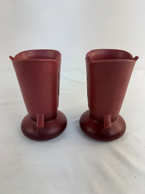 Vintage Roseville Pottery Silhouette Red Cranberry Grass Vase Pair 780-6" MCM