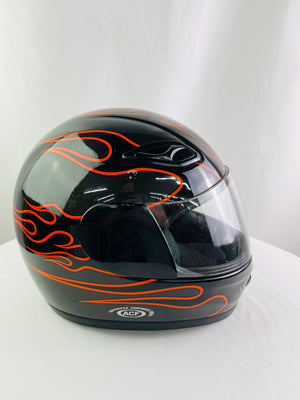 Harley Davidson Full Face Helmet Black Orange Flame Outline DOT Size M A5047
