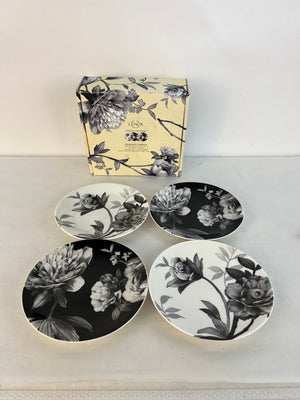 Vintage Lenox Moonlit Garden Tidbit Plates Set of 4 in Original Box Black RARE