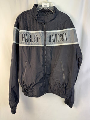 VTG Harley Davidson Nylon Racing Jacket Gray Stripe Mens Bomber Y2K RN 103819 L