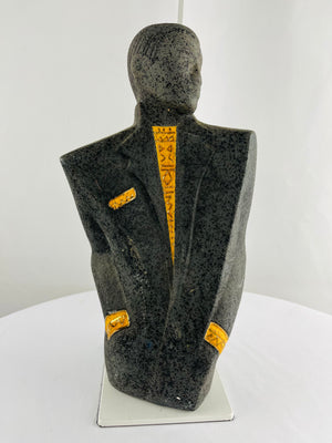 Vintage Art Deco 14" African Male Bust Sculpture Man in Suit w/ Gold Accents