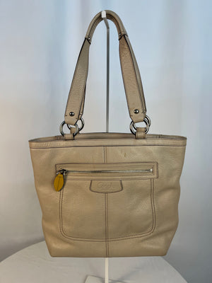 Coach Penelope Leather Tote Bag Beige Tan Shoulder Purse F14683 Pink Lining