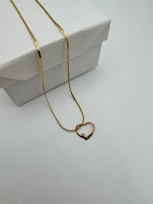 14K Yellow Gold Necklace 1.4g Serpentine Chain w/ Heart Pendant 15 in.