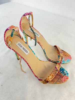 Steve Madden Stecy Multicolor Snakeskin Ankle Strap Heels Sandals Size 8M