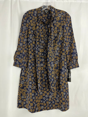 DNKY Donna Karan Navy & Gold Silk Stretch Button Shirt Dress NWT Size 2